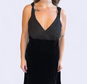 Vintage 90s / Y2K Black velvet formal dress w/ chiffon sequin embroidered bodice